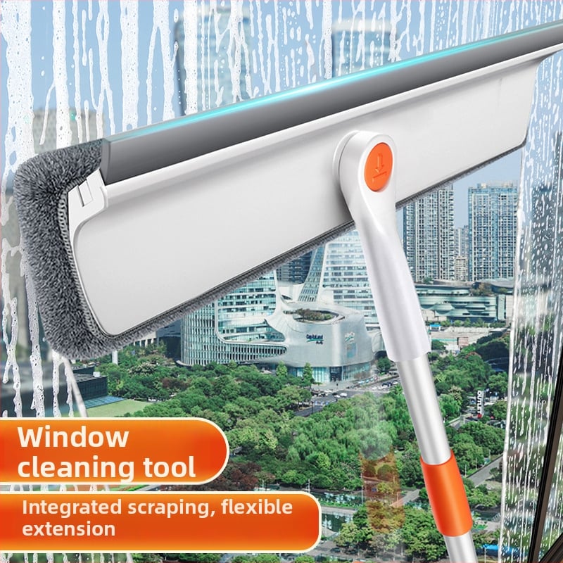 Разтегателен двустранен инструмент за почистване на прозорци за външни високи сгради, пластмасов корпус, домашна употреба.