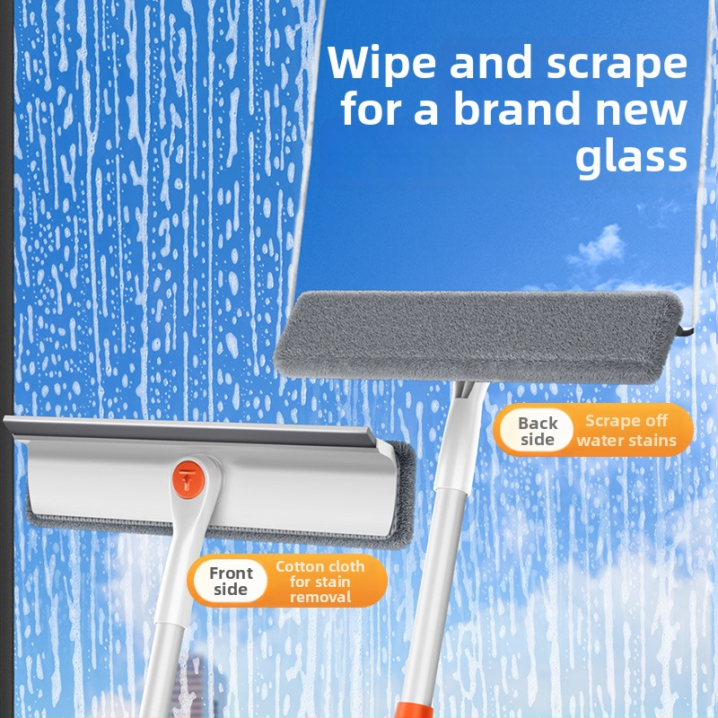 Разтегателен двустранен инструмент за почистване на прозорци за външни високи сгради, пластмасов корпус, домашна употреба.