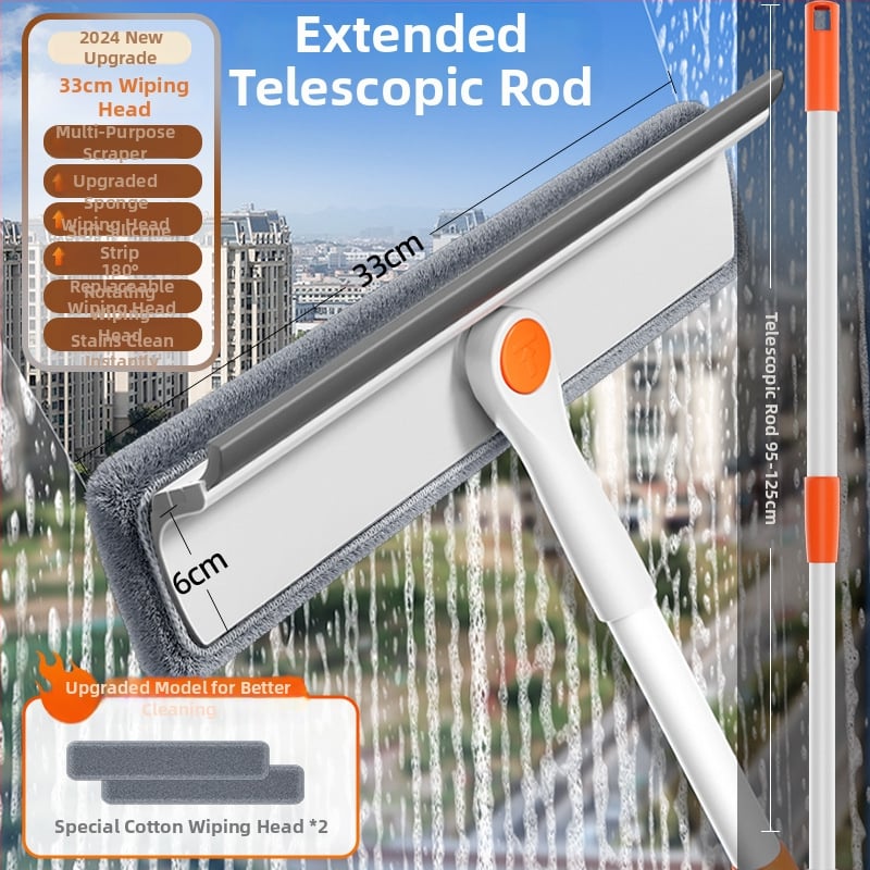 Разтегателен двустранен инструмент за почистване на прозорци за външни високи сгради, пластмасов корпус, домашна употреба.