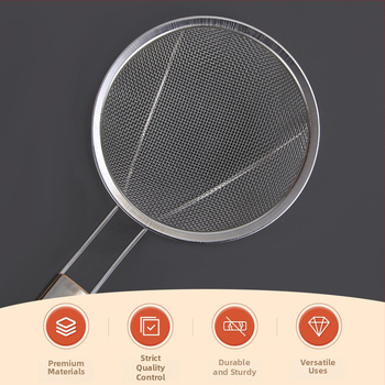 201 rozsdamentes acél szűrőkanál fa nyéllel, nagy háló, sütéshez és forró fazékhoz, logó nyomtatás elérhető