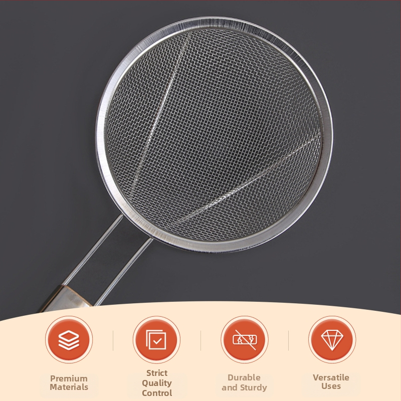 201 rozsdamentes acél szűrőkanál fa nyéllel, nagy háló, sütéshez és forró fazékhoz, logó nyomtatás elérhető