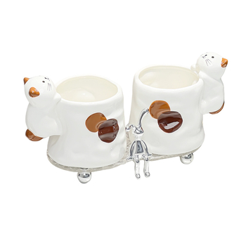 Cană ceramică pentru gură și pentru periuța de dinți, design pisică tri-color, 1 bucată, fără logo, fără personalizare