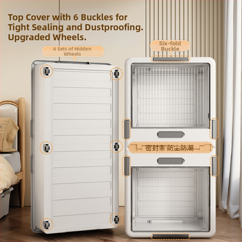 Κιβώτιο αποθήκευσης ρούχων με συρτάρι και ρόδες, διαφανές κάτω από το κρεβάτι, σφραγιζόμενο κατά της σκόνης, 150–200 L, PP πλαστικό, καπάκι με κλικ, φορητό