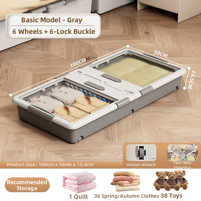 Κιβώτιο αποθήκευσης ρούχων με συρτάρι και ρόδες, διαφανές κάτω από το κρεβάτι, σφραγιζόμενο κατά της σκόνης, 150–200 L, PP πλαστικό, καπάκι με κλικ, φορητό