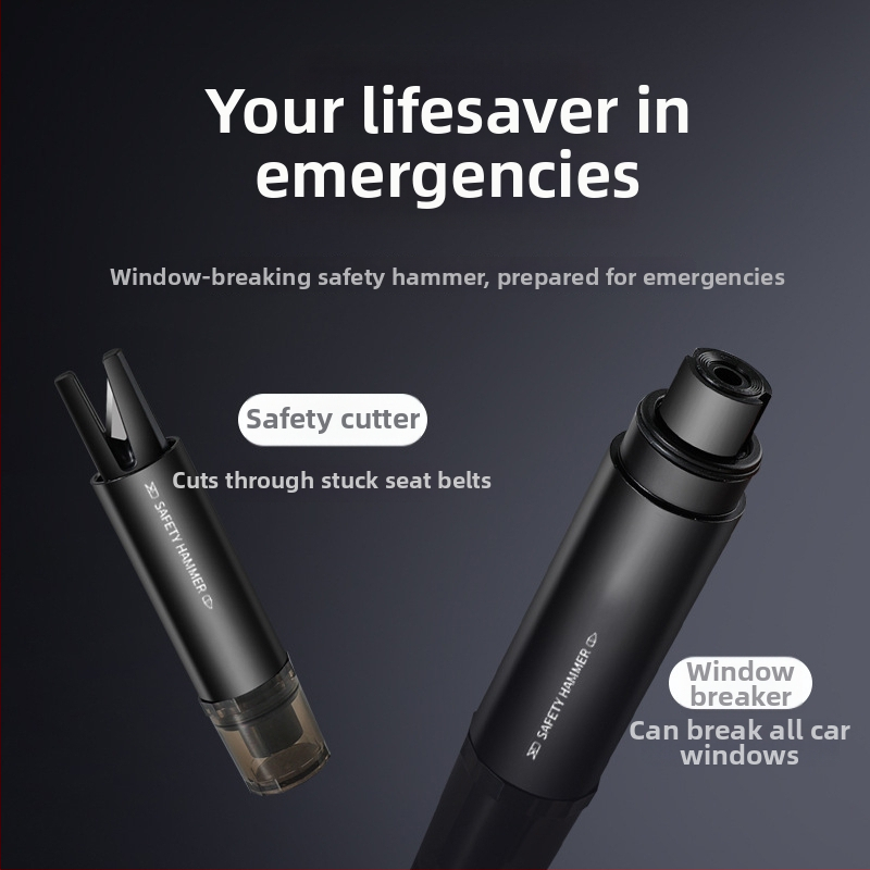 Σφυρί διάσωσης αυτοκινήτου με κοπτικό μαχαίρι και κόπτη ζώνης, κράμα αλουμινίου, 82 γρ., διπλής λειτουργίας εργαλείο διάσωσης