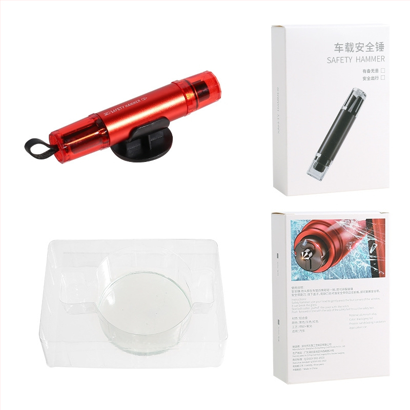 Σφυρί διάσωσης αυτοκινήτου με κοπτικό μαχαίρι και κόπτη ζώνης, κράμα αλουμινίου, 82 γρ., διπλής λειτουργίας εργαλείο διάσωσης