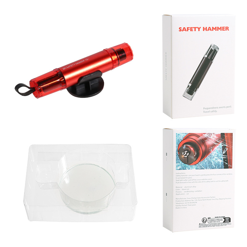 Σφυρί διάσωσης αυτοκινήτου με κοπτικό μαχαίρι και κόπτη ζώνης, κράμα αλουμινίου, 82 γρ., διπλής λειτουργίας εργαλείο διάσωσης