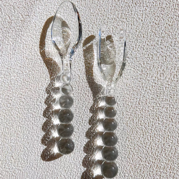 Üveg étkészlet kanállal és villával – kézzel készített, vízpolírozással, gyermekeknek, egyszínű mintázat, könnyed luxus retro stílus