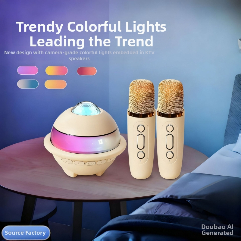 Všetko v jednom karaoke Bluetooth reproduktor s hviezdnou oblohou a ambientným osvetlením, mikrofón, 5W, IPX4, vstavaná batéria