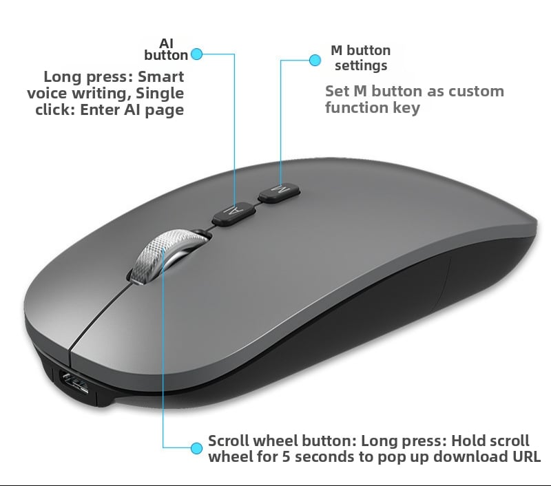 Οπτικό ποντίκι με 2400 DPI, ενσύρματο USB και ασύρματη σύνδεση 2,4 GHz, επαναφορτιζόμενο, εργονομικό