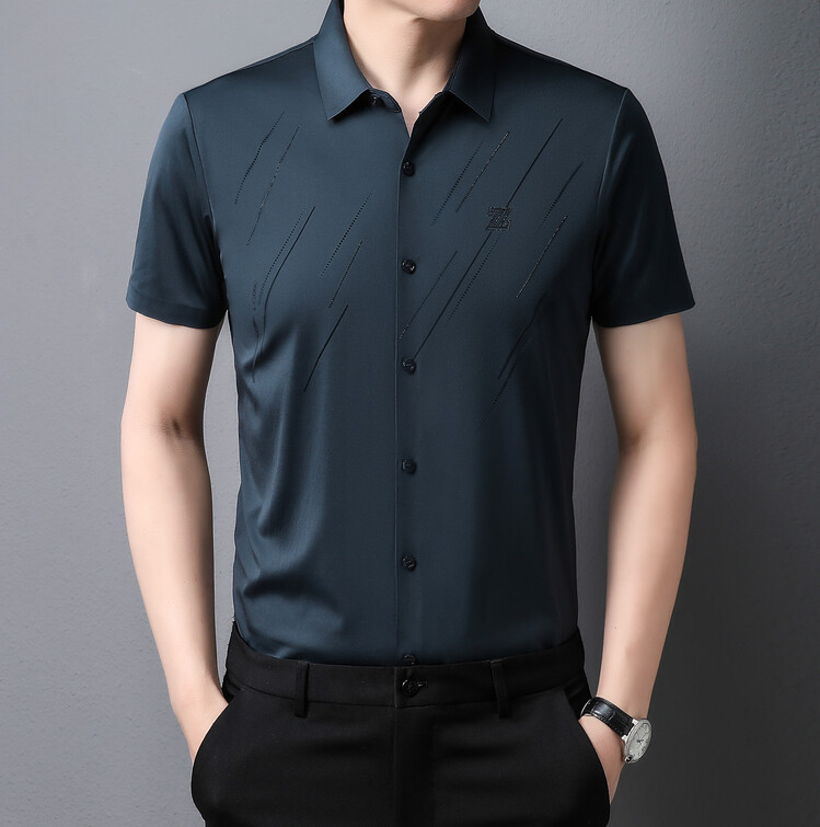 Ανδρικό πουκάμισο για την άνοιξη, επιχειρηματικό στυλ, μακριά μανίκια, χωρίς τσαλάκωμα, τετραδωρή ελαστικότητα, 31–50% μετάξι Mulberry Silk, 20-count ύφασμα