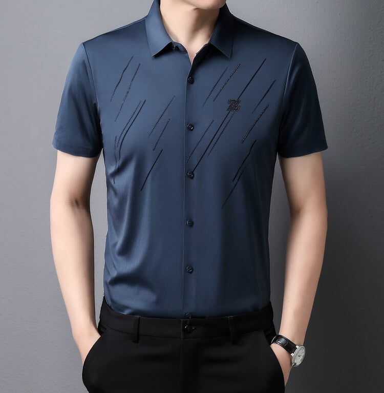 Ανδρικό πουκάμισο για την άνοιξη, επιχειρηματικό στυλ, μακριά μανίκια, χωρίς τσαλάκωμα, τετραδωρή ελαστικότητα, 31–50% μετάξι Mulberry Silk, 20-count ύφασμα