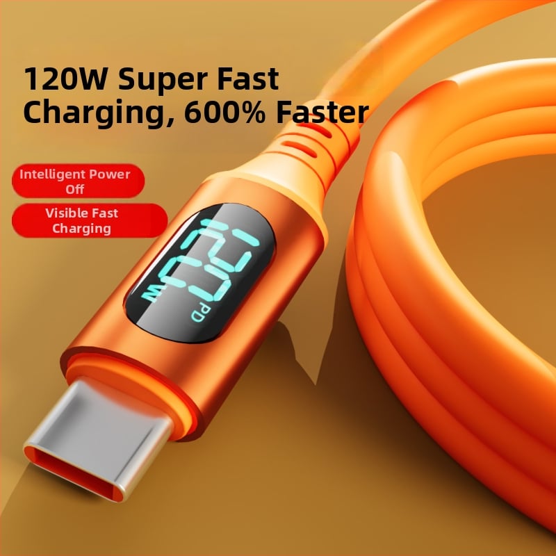Καλώδιο φόρτισης Type-C με μέγιστη ισχύ 120W, ψηφιακή οθόνη, με ένα άκρο, TPE υλικό