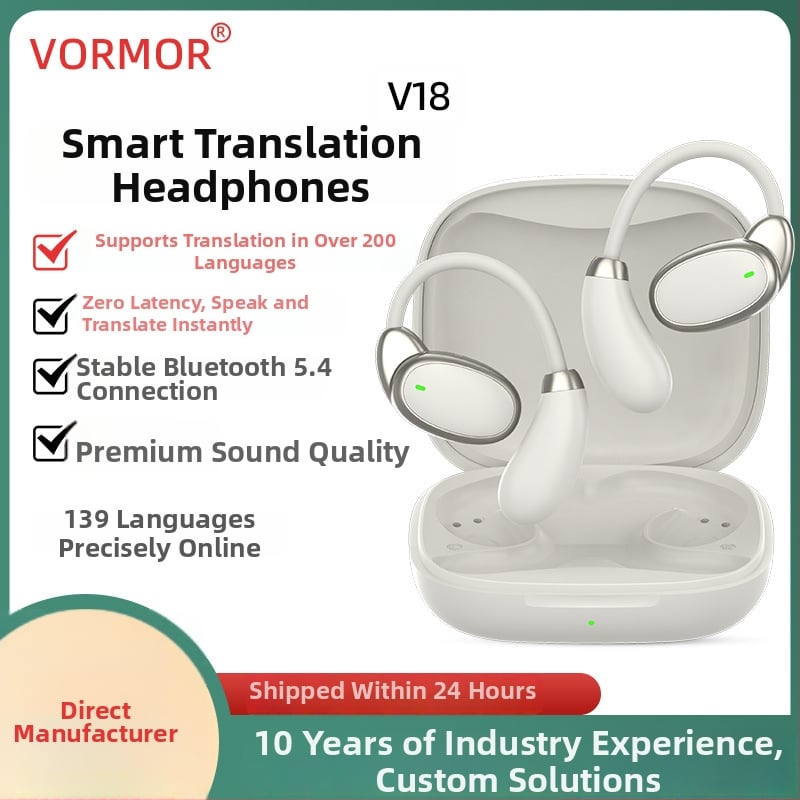 VTrans-18 pametne slušalice za prijevod s ušnim držačem, višeznačni simultani prijevod u stvarnom vremenu, Android, Bluetooth, domet 10 m, dodirno + tipkovno upravljanje