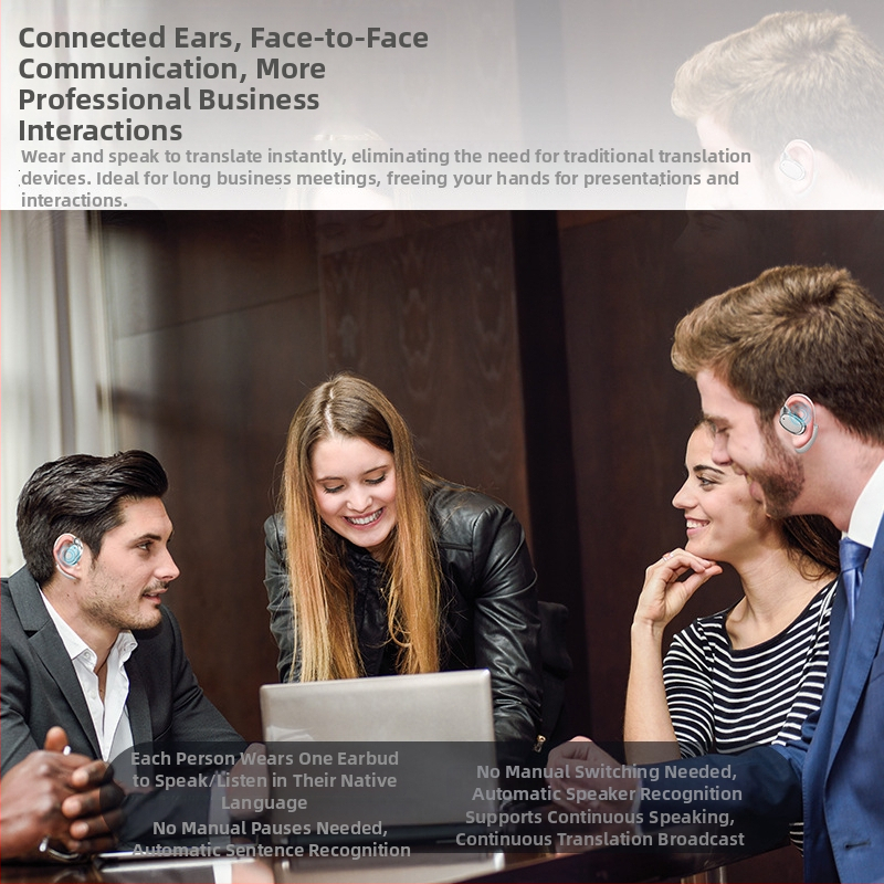 VTrans-18 pametne slušalice za prijevod s ušnim držačem, višeznačni simultani prijevod u stvarnom vremenu, Android, Bluetooth, domet 10 m, dodirno + tipkovno upravljanje