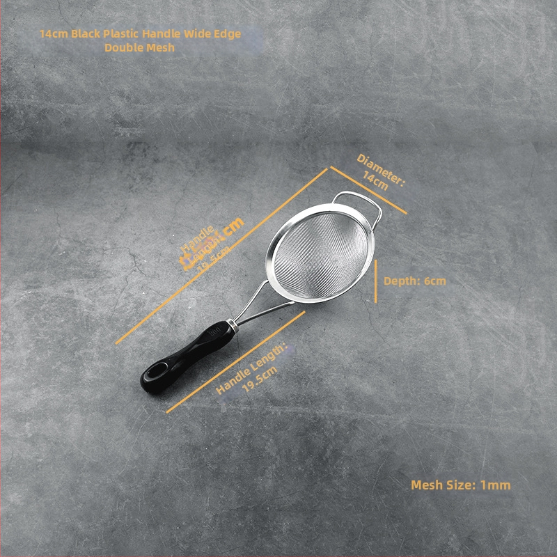 Rozsdamentes acélból készült szita műanyag fogantyúval ultrafin szűréshez — szója tejhez, gyümölcsléhez, liszthez és maradékokhoz kínai gyógynövényekből; csúszásmentes, hőálló, dupla és egyszerű kampókkal