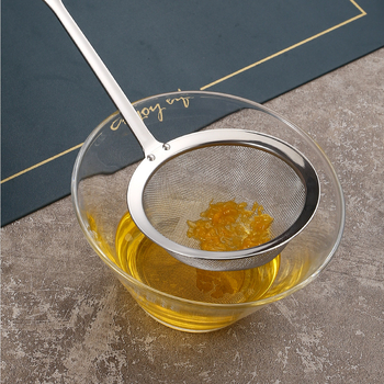 Runda 304 rozsdamentes acél leszűrő hosszú fogantyúval, mély hálós konyhai szita