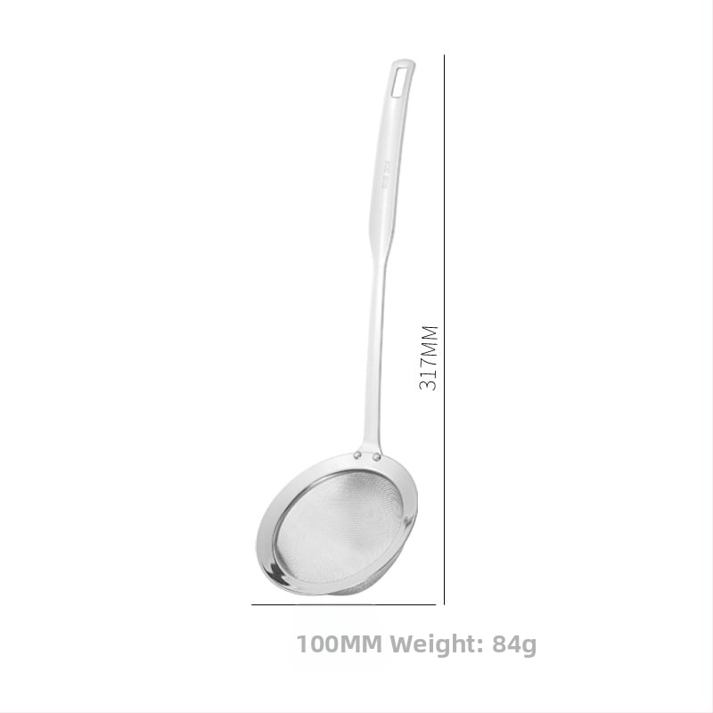 Runda 304 rozsdamentes acél leszűrő hosszú fogantyúval, mély hálós konyhai szita