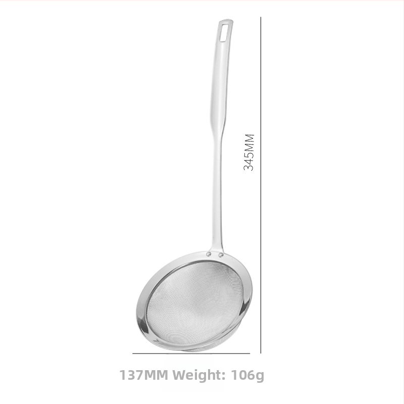 Runda 304 rozsdamentes acél leszűrő hosszú fogantyúval, mély hálós konyhai szita