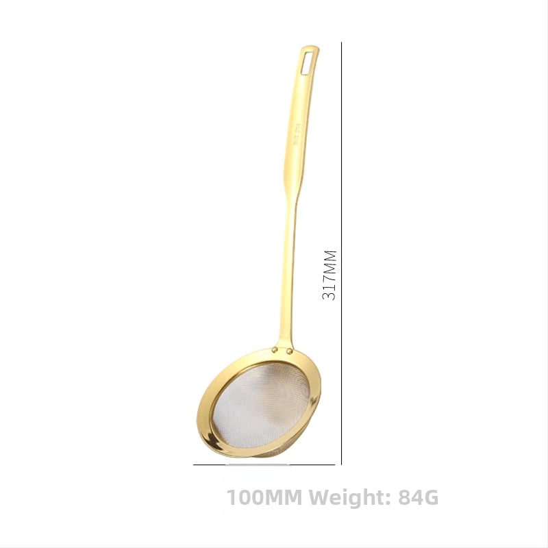 Runda 304 rozsdamentes acél leszűrő hosszú fogantyúval, mély hálós konyhai szita