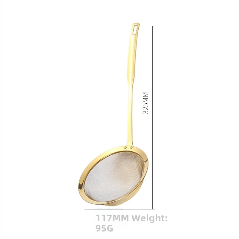 Runda 304 rozsdamentes acél leszűrő hosszú fogantyúval, mély hálós konyhai szita