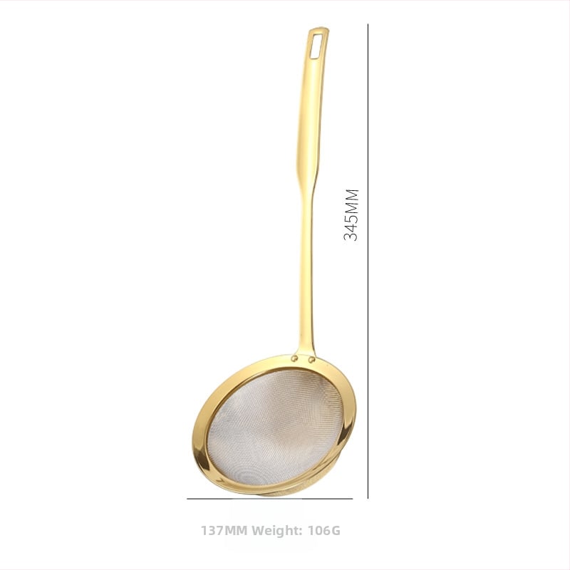 Runda 304 rozsdamentes acél leszűrő hosszú fogantyúval, mély hálós konyhai szita