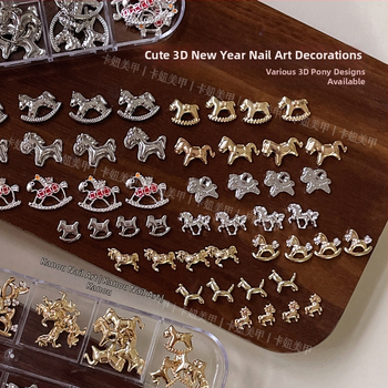 Dekoracije za nokte Godina konja, 12-grid mješavina cirkonija, legura, kod Z2HJ146, Serija Princeza, Crtani uzorak, Stil laganog luksuza, Instagram stil