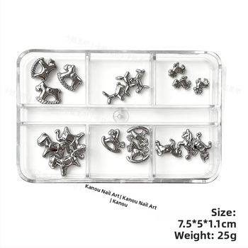 Dekoracije za nokte Godina konja, 12-grid mješavina cirkonija, legura, kod Z2HJ146, Serija Princeza, Crtani uzorak, Stil laganog luksuza, Instagram stil