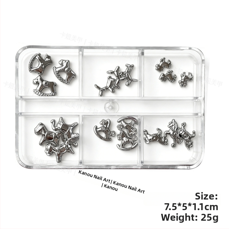 Dekoracije za nokte Godina konja, 12-grid mješavina cirkonija, legura, kod Z2HJ146, Serija Princeza, Crtani uzorak, Stil laganog luksuza, Instagram stil