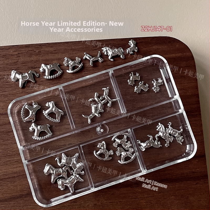 Dekoracije za nokte Godina konja, 12-grid mješavina cirkonija, legura, kod Z2HJ146, Serija Princeza, Crtani uzorak, Stil laganog luksuza, Instagram stil