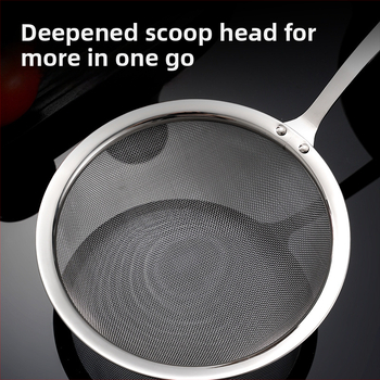 304 rozsdamentes acél hálószűrő hosszú nyéllel, mély olajsütéshez és forró fazékhoz – csúszásgátló, égésgátló, kettős akasztó