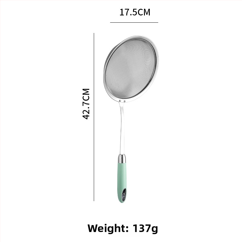 304 rozsdamentes acél hálószűrő hosszú nyéllel, mély olajsütéshez és forró fazékhoz – csúszásgátló, égésgátló, kettős akasztó