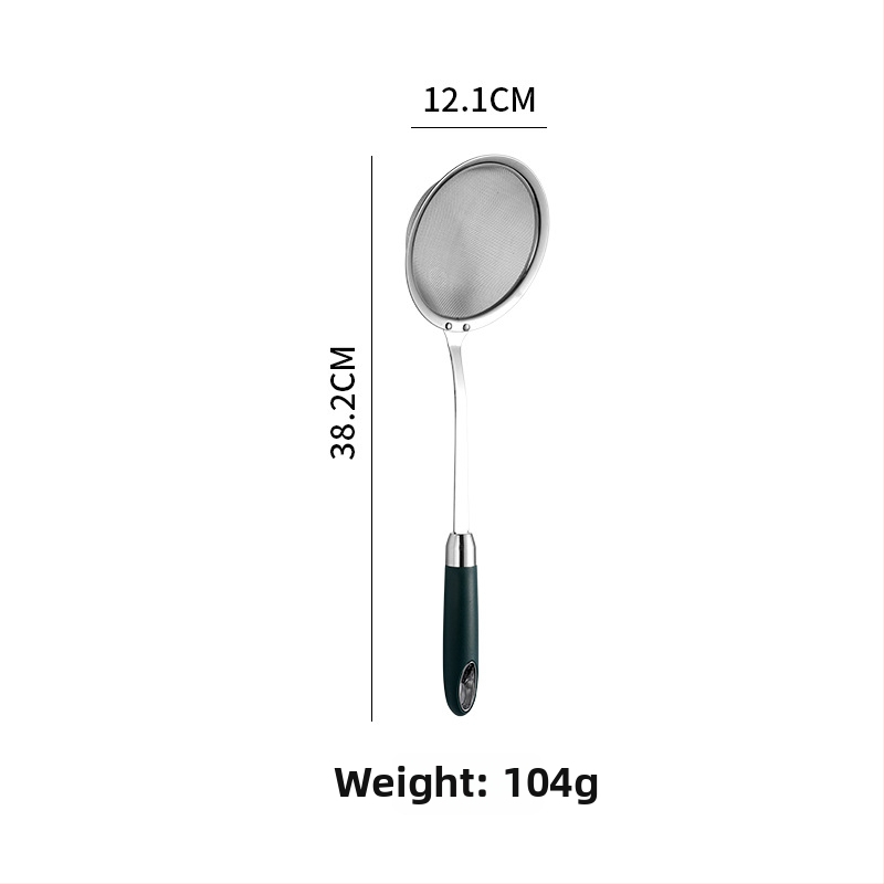 304 rozsdamentes acél hálószűrő hosszú nyéllel, mély olajsütéshez és forró fazékhoz – csúszásgátló, égésgátló, kettős akasztó