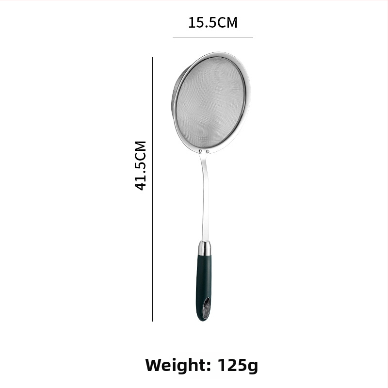 304 rozsdamentes acél hálószűrő hosszú nyéllel, mély olajsütéshez és forró fazékhoz – csúszásgátló, égésgátló, kettős akasztó