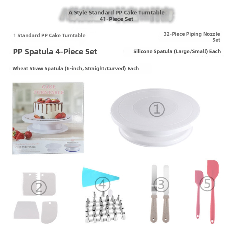 Set alata za ukrašavanje torti s okruglom okretnoj pločom, plastična spatula, šprica za kremu, ukrasni nastavci i mikser za jaja