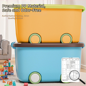 Πλαστικό κουτί αποθήκευσης παιχνιδιών με τροχούς, φορητό, χωρητικότητα 20–30 λίτρων, πολυχρηστικό, στυλ καρτούν