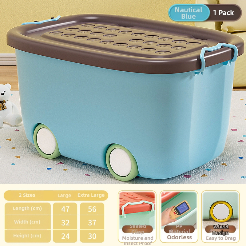 Πλαστικό κουτί αποθήκευσης παιχνιδιών με τροχούς, φορητό, χωρητικότητα 20–30 λίτρων, πολυχρηστικό, στυλ καρτούν
