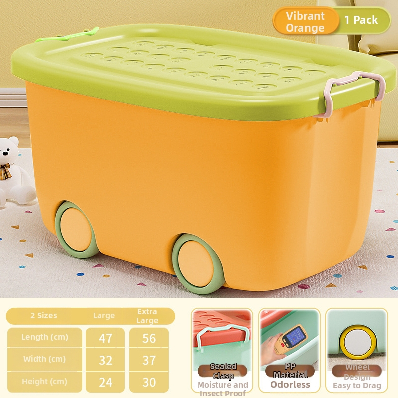 Πλαστικό κουτί αποθήκευσης παιχνιδιών με τροχούς, φορητό, χωρητικότητα 20–30 λίτρων, πολυχρηστικό, στυλ καρτούν