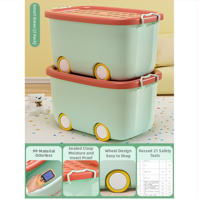 Πλαστικό κουτί αποθήκευσης παιχνιδιών με τροχούς, φορητό, χωρητικότητα 20–30 λίτρων, πολυχρηστικό, στυλ καρτούν