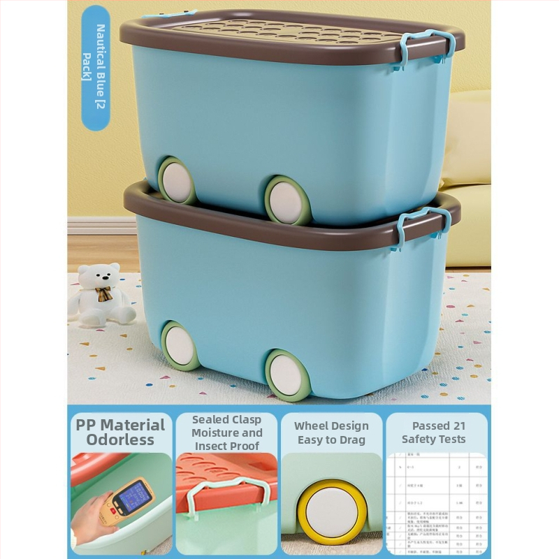 Πλαστικό κουτί αποθήκευσης παιχνιδιών με τροχούς, φορητό, χωρητικότητα 20–30 λίτρων, πολυχρηστικό, στυλ καρτούν