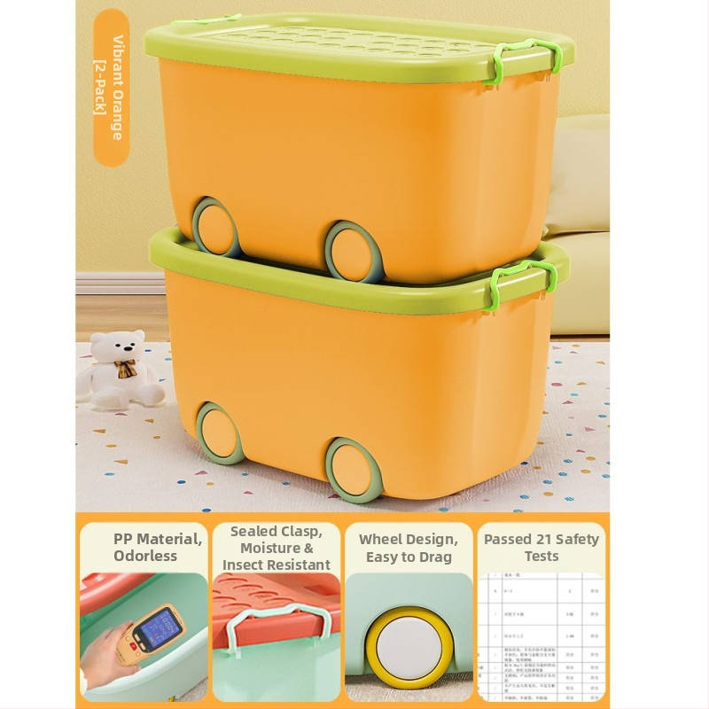 Πλαστικό κουτί αποθήκευσης παιχνιδιών με τροχούς, φορητό, χωρητικότητα 20–30 λίτρων, πολυχρηστικό, στυλ καρτούν