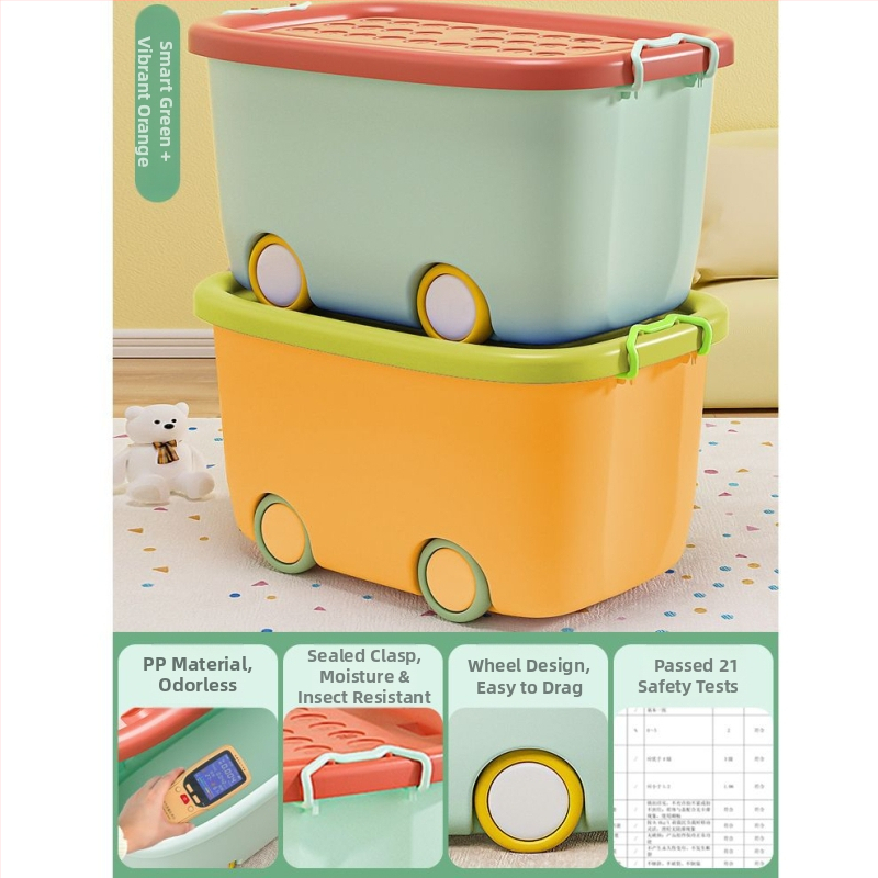 Πλαστικό κουτί αποθήκευσης παιχνιδιών με τροχούς, φορητό, χωρητικότητα 20–30 λίτρων, πολυχρηστικό, στυλ καρτούν