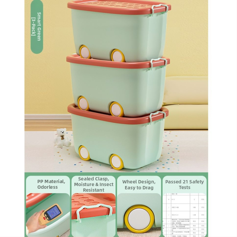 Πλαστικό κουτί αποθήκευσης παιχνιδιών με τροχούς, φορητό, χωρητικότητα 20–30 λίτρων, πολυχρηστικό, στυλ καρτούν