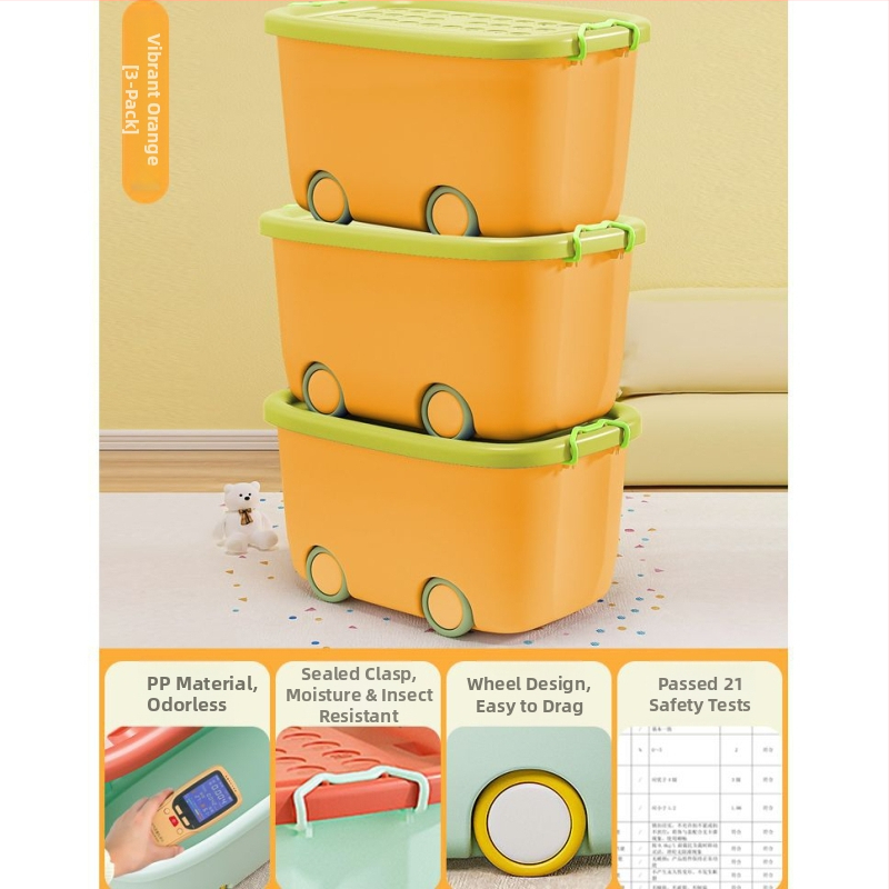 Πλαστικό κουτί αποθήκευσης παιχνιδιών με τροχούς, φορητό, χωρητικότητα 20–30 λίτρων, πολυχρηστικό, στυλ καρτούν