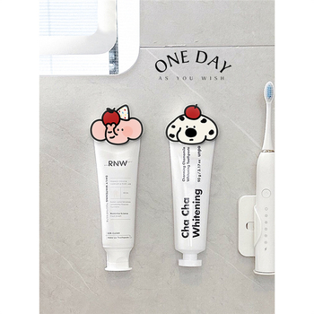 Държач за паста за зъби Happy Little Pig, стенен монтаж без пробиване, клип за паста и шкаф за съхранение до мивката