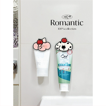 Držiak na pastu Happy Little Pig, nástenný bezvŕtový montáž, klip na pastu a polica do kúpeľne