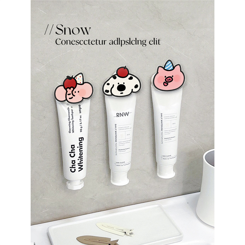 Държач за паста за зъби Happy Little Pig, стенен монтаж без пробиване, клип за паста и шкаф за съхранение до мивката