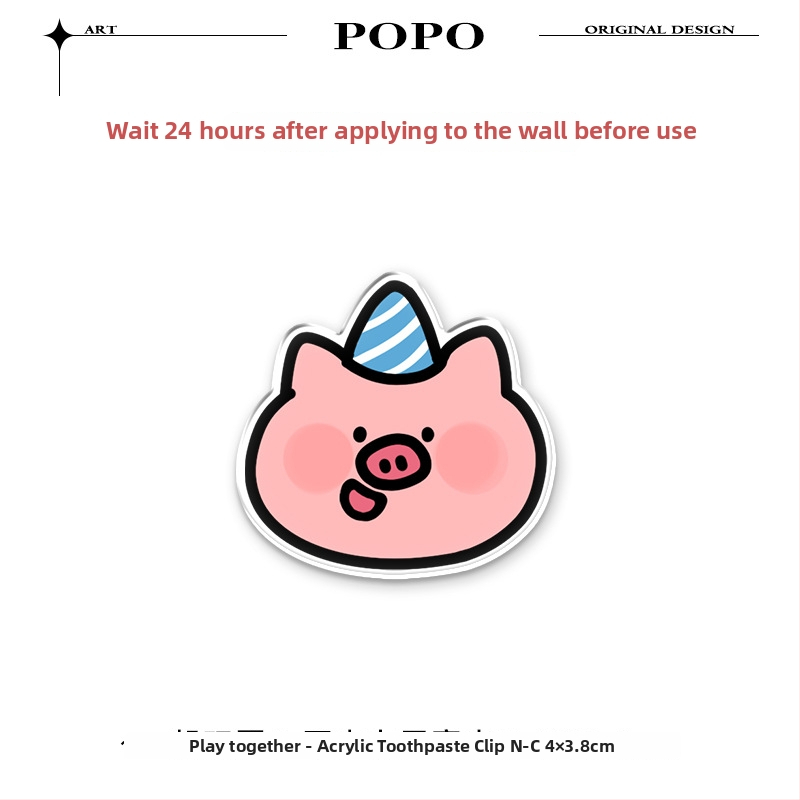 Držiak na pastu Happy Little Pig, nástenný bezvŕtový montáž, klip na pastu a polica do kúpeľne