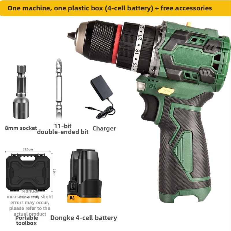 Bezuhlíková lítiová vŕtačka – pravý pištoľový dizajn, plynulá regulácia rýchlosti, maximálny priemer vrtáka 10 mm