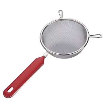 Kézi szita 201-es rozsdamentes acélból, két füllel, sütéshez — csúszásmentes, égésgátló